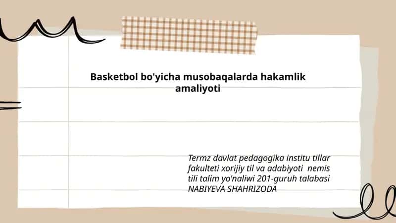 Basketbol bo'yicha musobaqalarda hakamlik amaliyoti 1