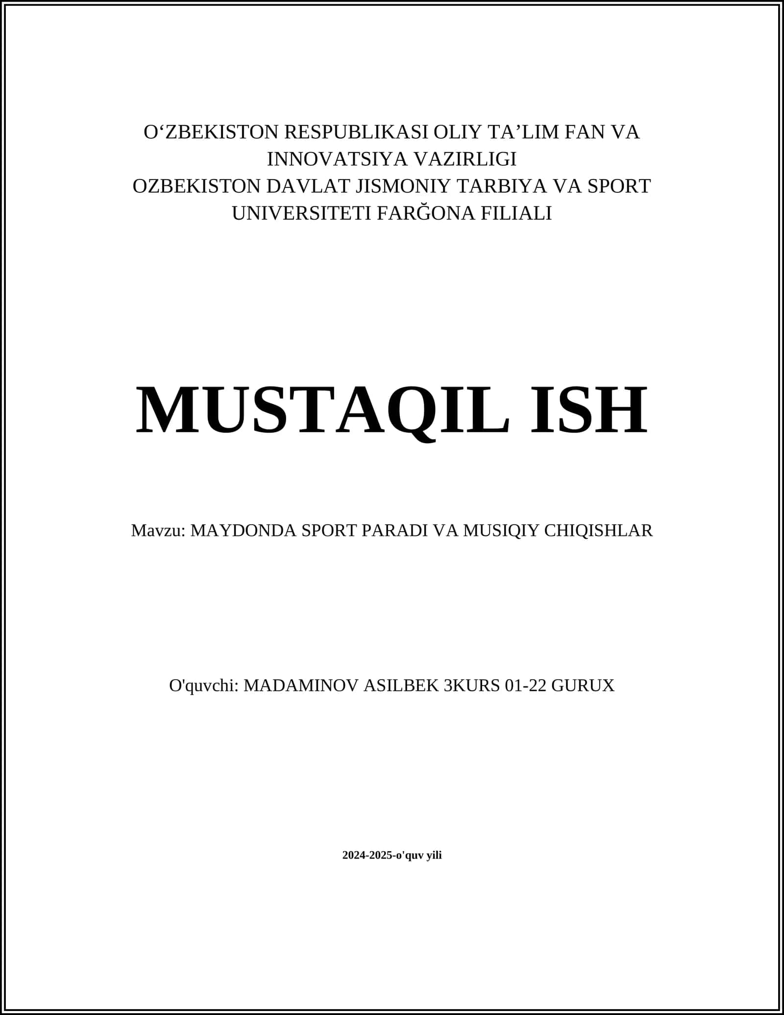 MAYDONDA SPORT PARADI VA MUSIQIY CHIQISHLAR 1