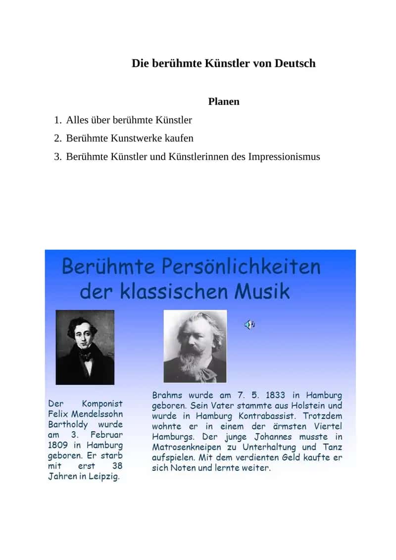 Die berühmte Künstler von Deutsch 1