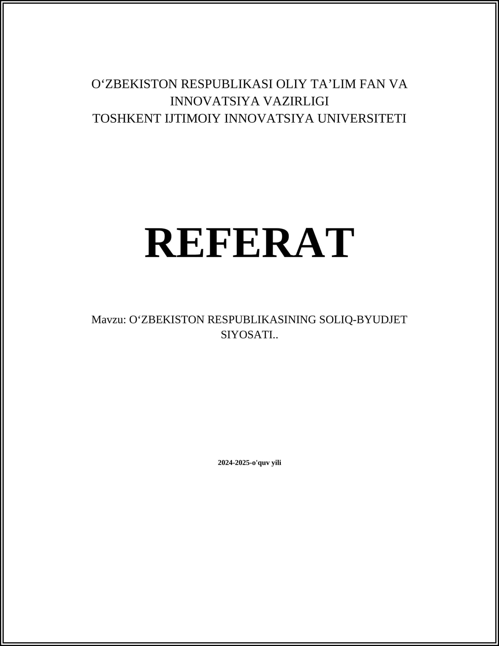 O'ZBEKISTON RESPUBLIKASI SOLIQ-BYUDJET SIYOSATI 1