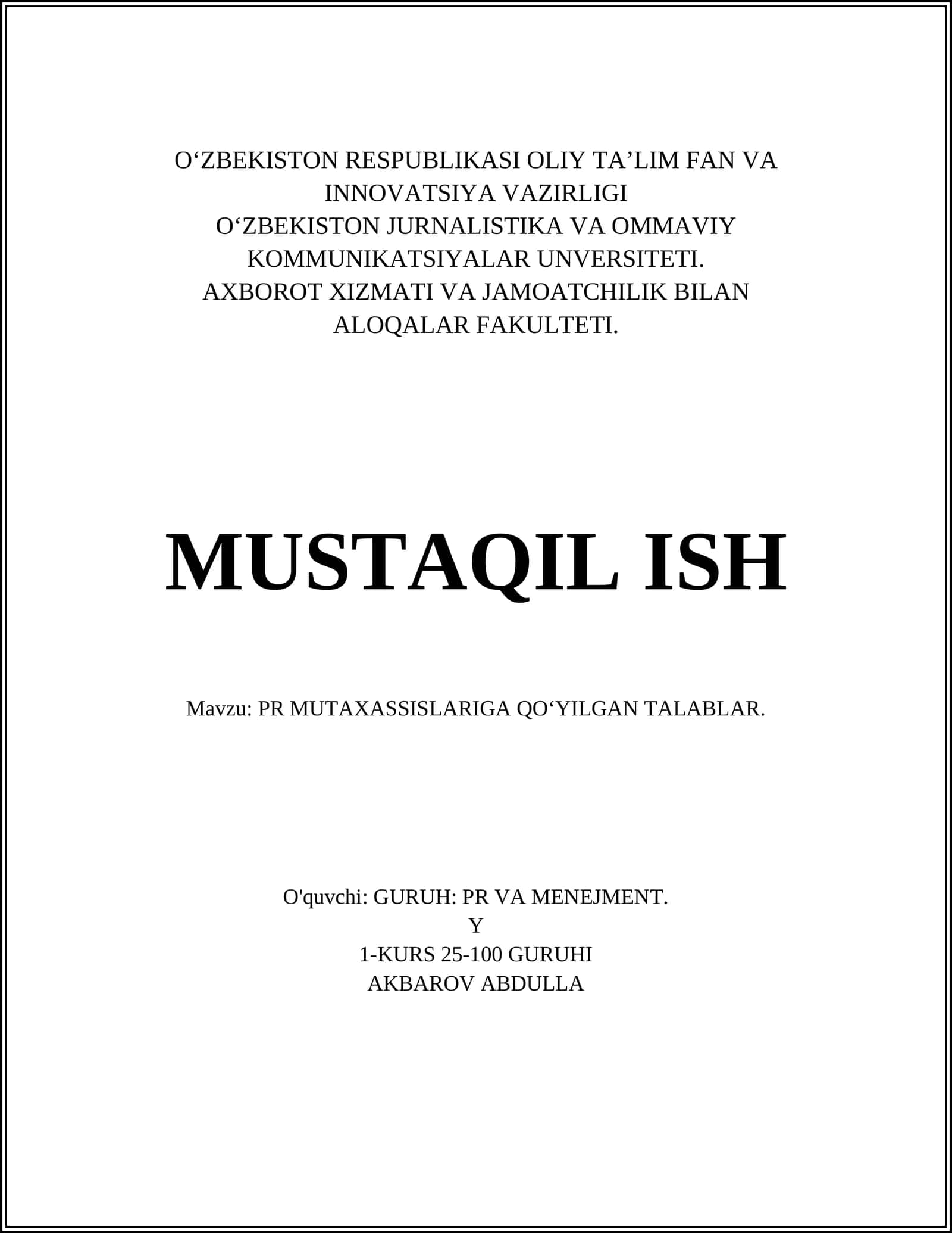 PR Mutaxassislariga Qoʻyilgan Talablar 1