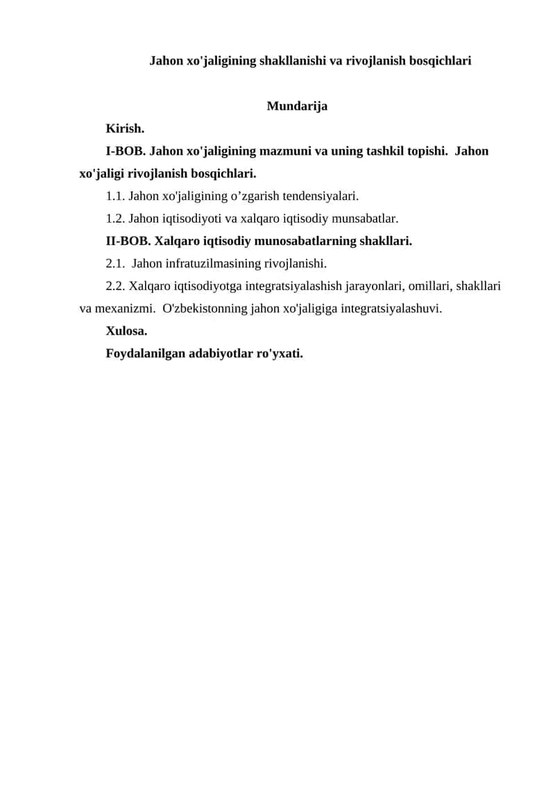 Jahon xo'jaligining shakllanishi va rivojlanish bosqichlari 1