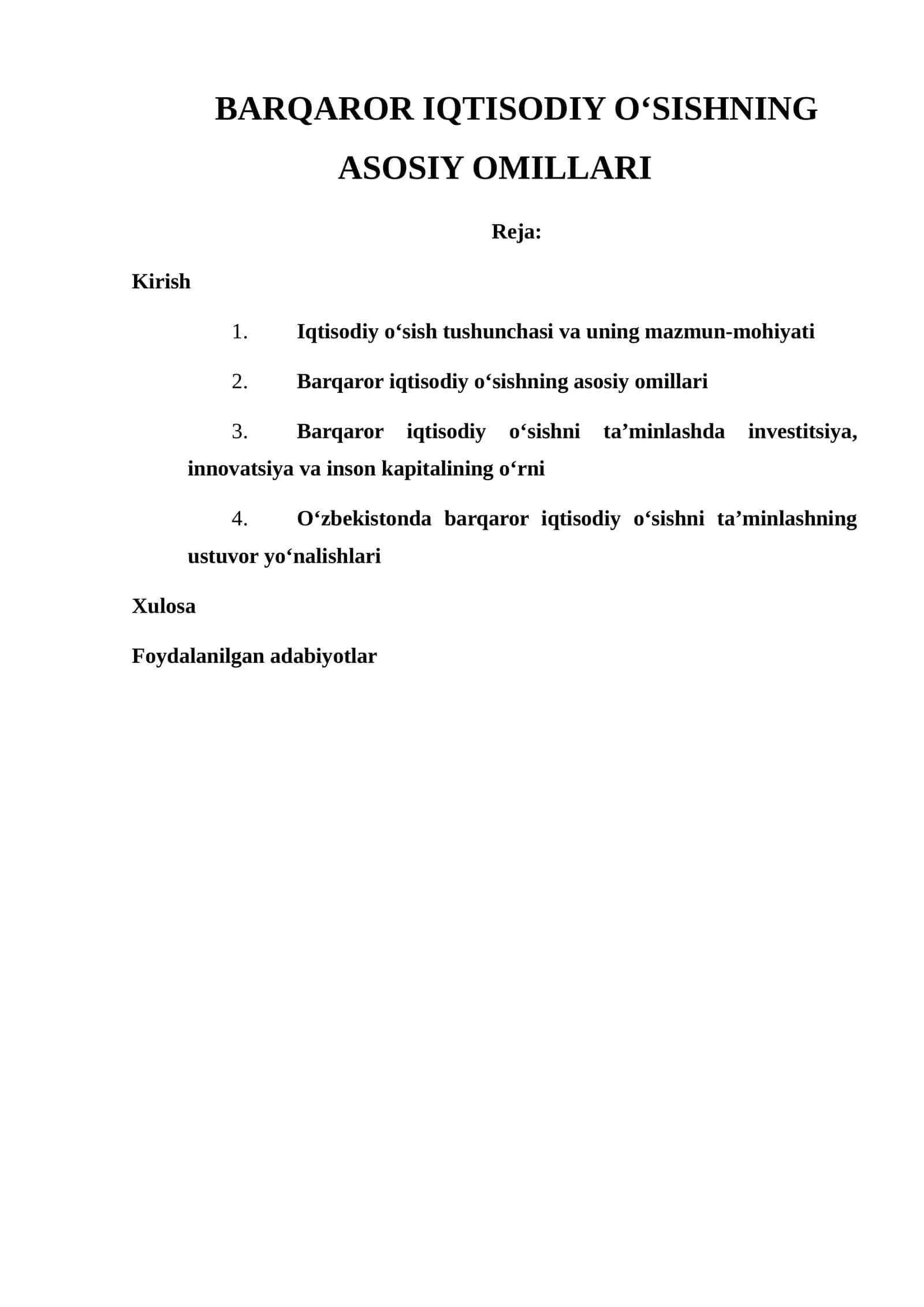 BARQAROR IQTISODIY O‘SISHNING ASOSIY OMILLARI 1