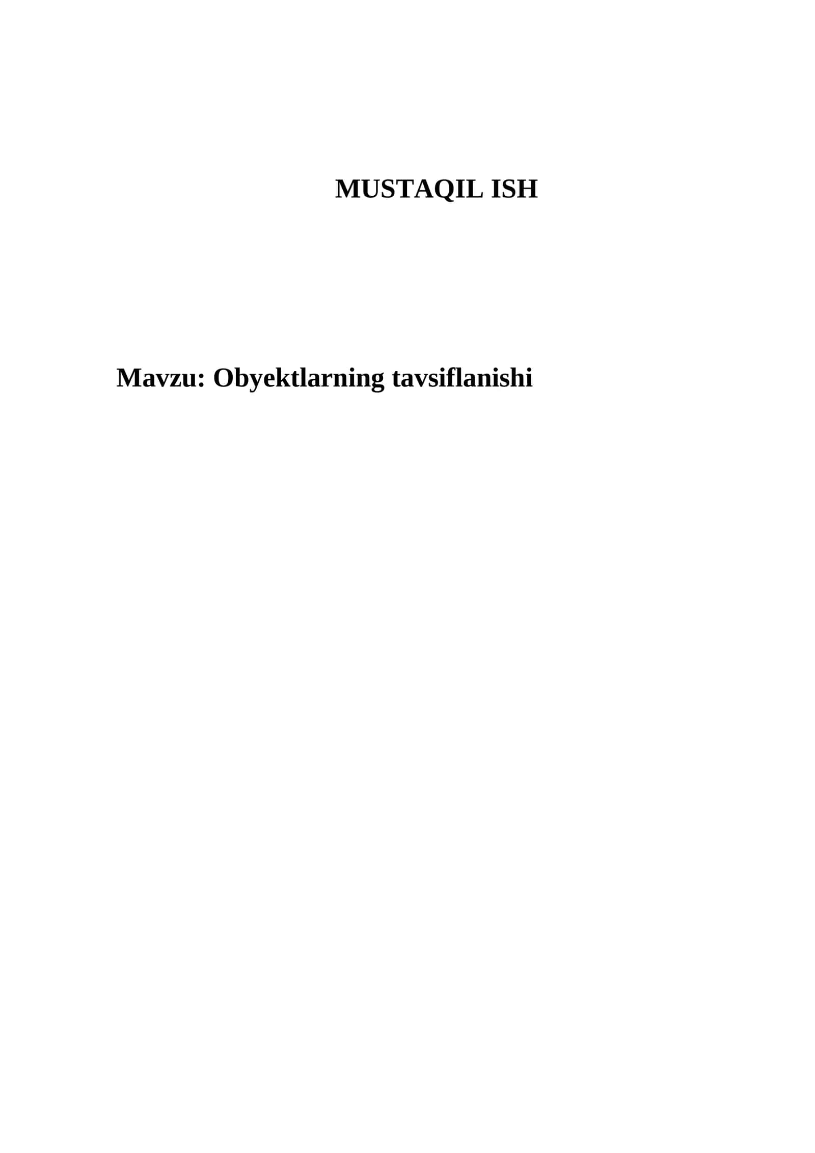 Obyektlarning tavsiflanishi 1
