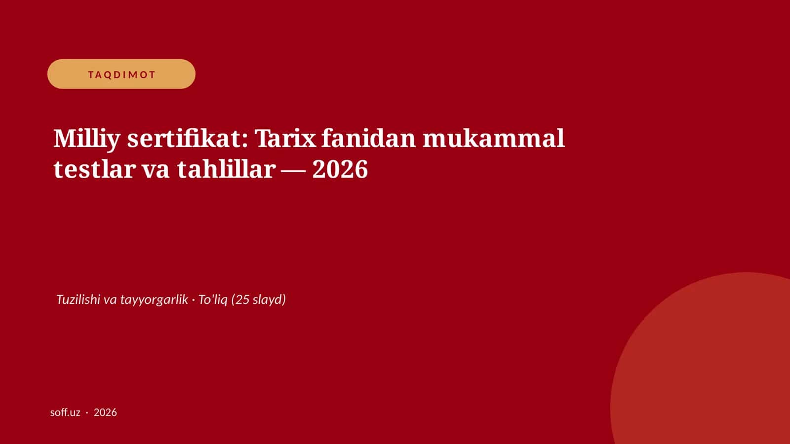 Milliy sertifikat: Tarix fanidan mukammal testlar va tahlillar — 2026 1