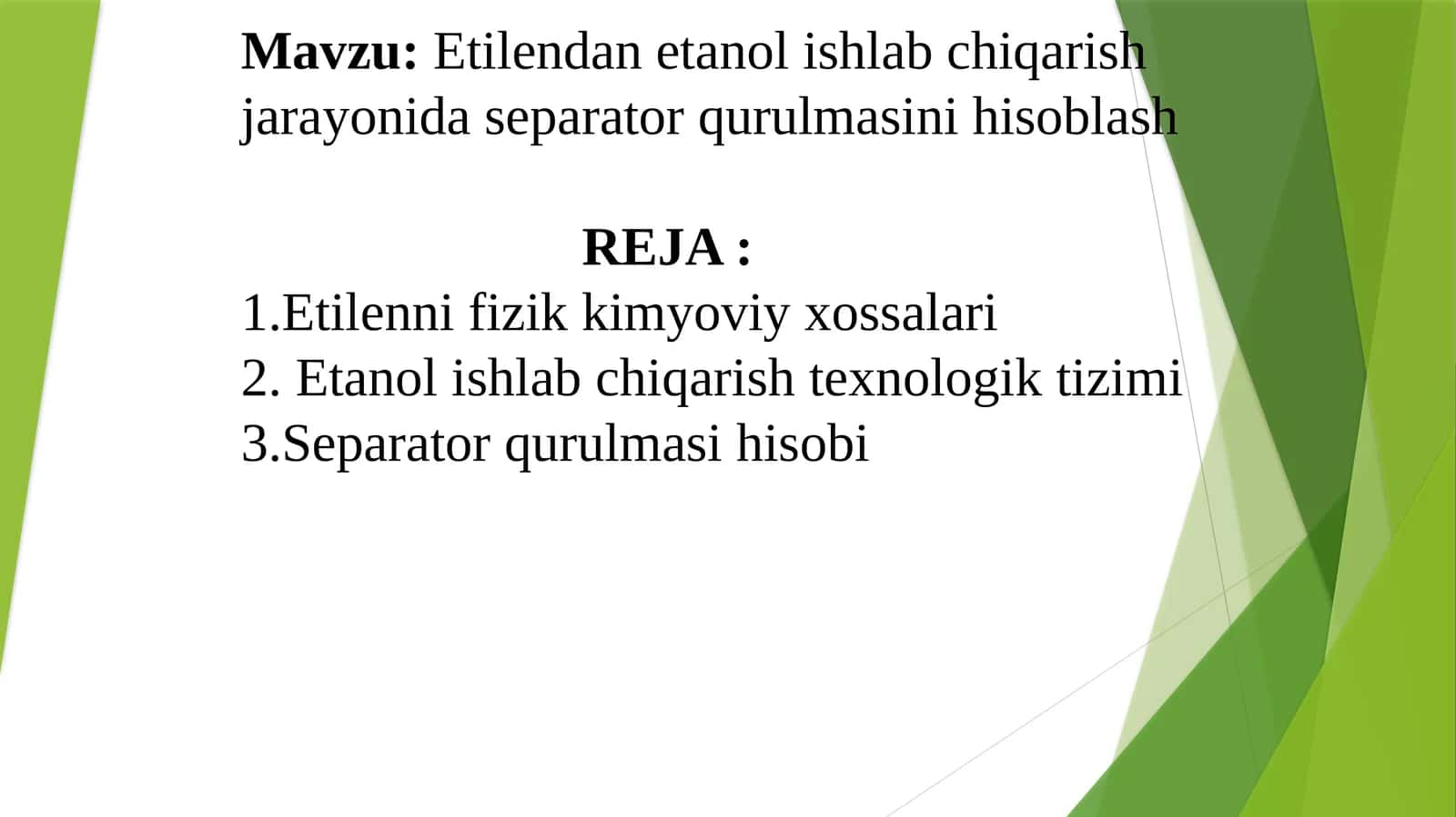Etilendan etanol ishlab chiqarish jarayonida separator qurulmasini hisoblash kurs loyihasi 1