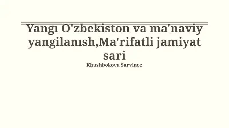 O'zbekistonning yangilanishi: Ma'naviy yuksalish sari 1