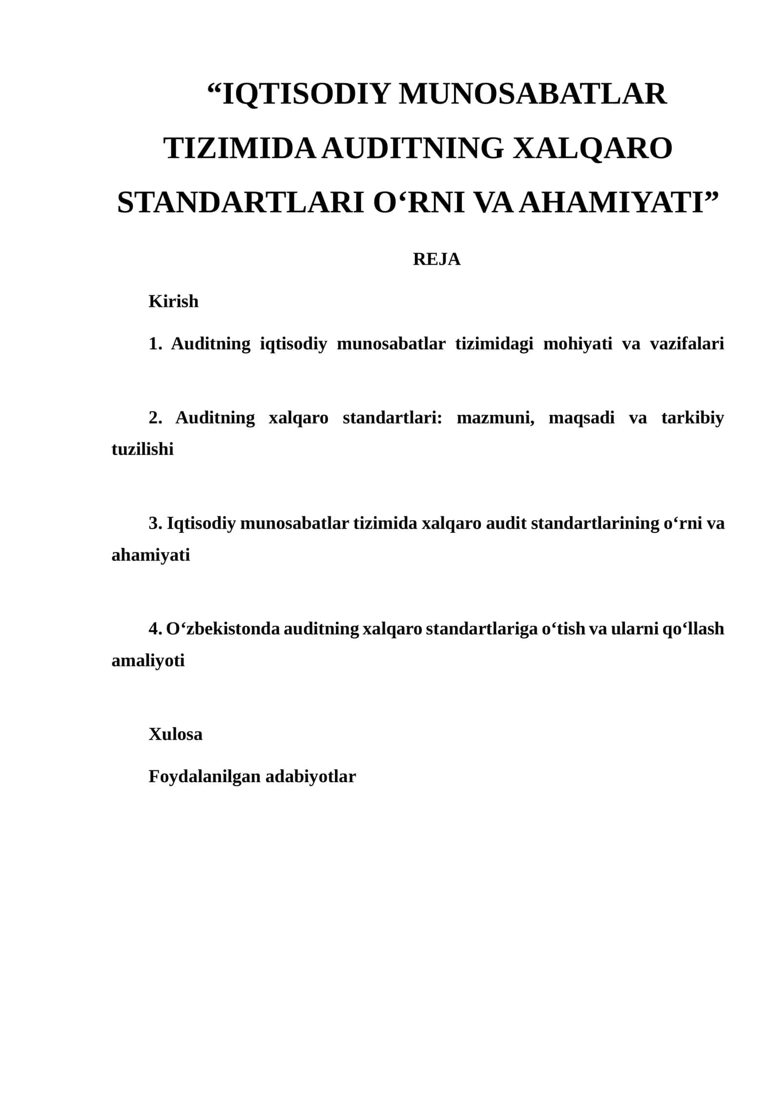 IQTISODIY MUNOSABATLAR TIZIMIDA AUDITNING XALQARO STANDARTLARI O‘RNI VA AHAMIYATI 1
