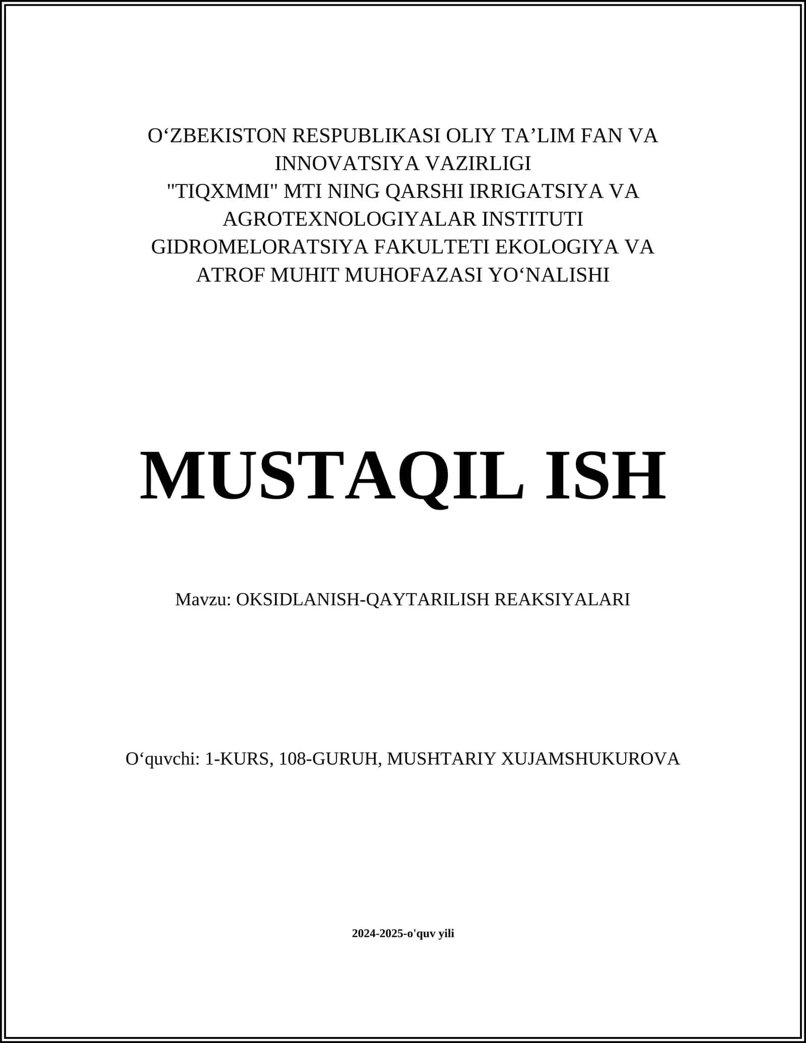 OKSIDLANISH-QAYTARILISH REAKSIYALARI 1