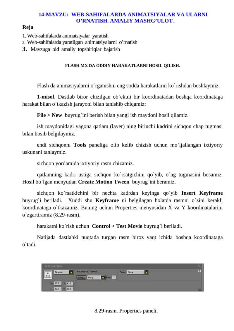 Flash MX DА ОDDIY HАRАKАTLАRNI HОSIL QILISH 1