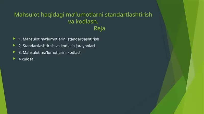 Mahsulot haqidagi ma’lumotlarni standartlashtirish va kodlash 1
