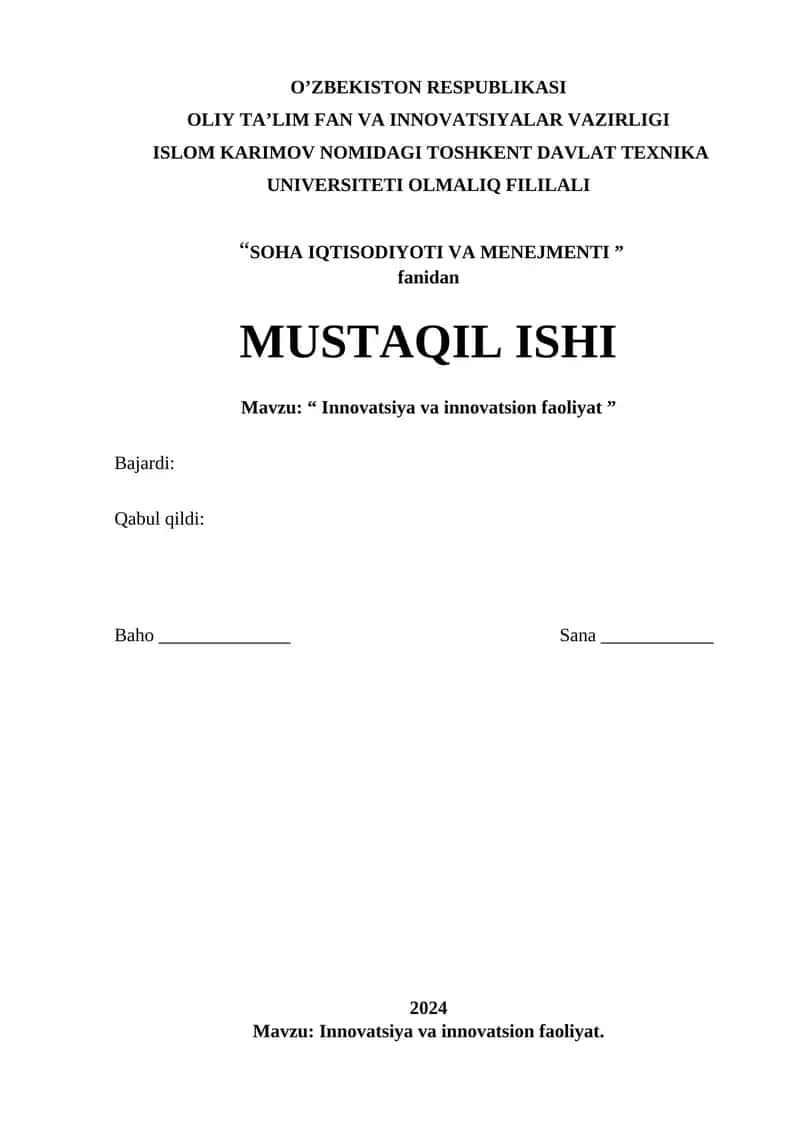 Innovatsiya va innovatsion faoliyat 1