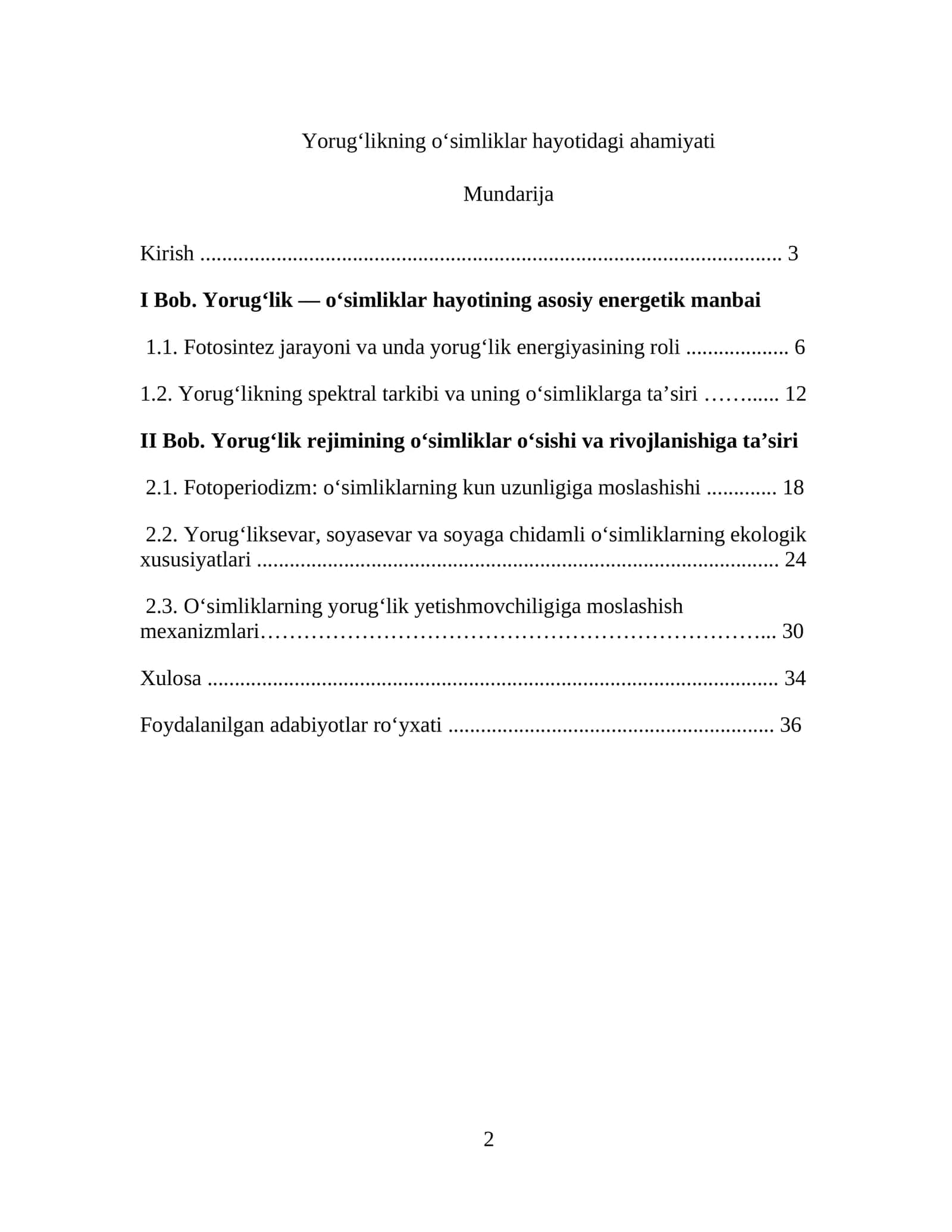 Yorugʻlikning oʻsimliklar hayotidagi ahamiyati 1