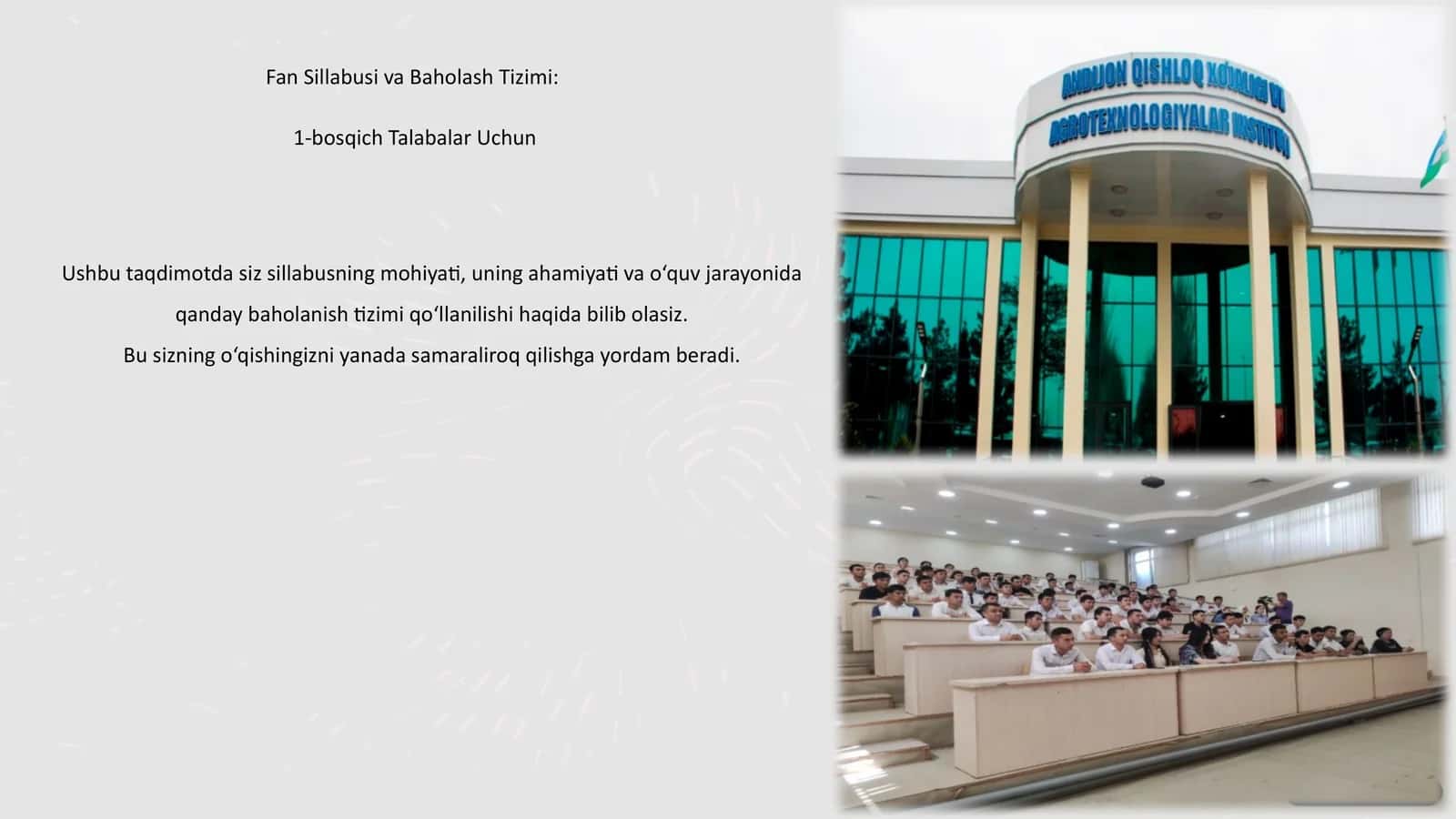 Fan Sillabusi va Baholash Tizimi: 1-bosqich Talabalar Uchun 1