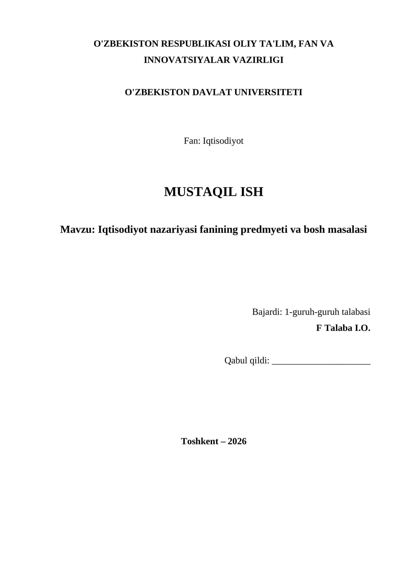 Iqtisodiyot nazariyasi fanining predmyeti va bosh masalasi 1