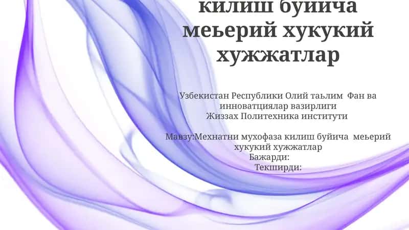 Мехнатни мухофаза килиш буйича меьерий хукукий хужжатлар 1
