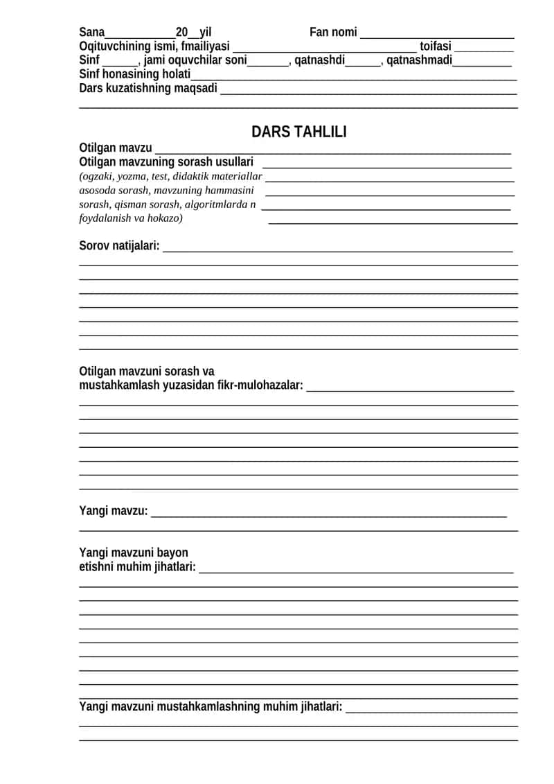 Dars taxlili va dars kuzatish namuna 1
