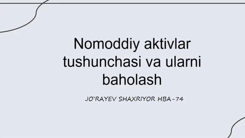 Nomoddiy Aktivlar hisobi 1