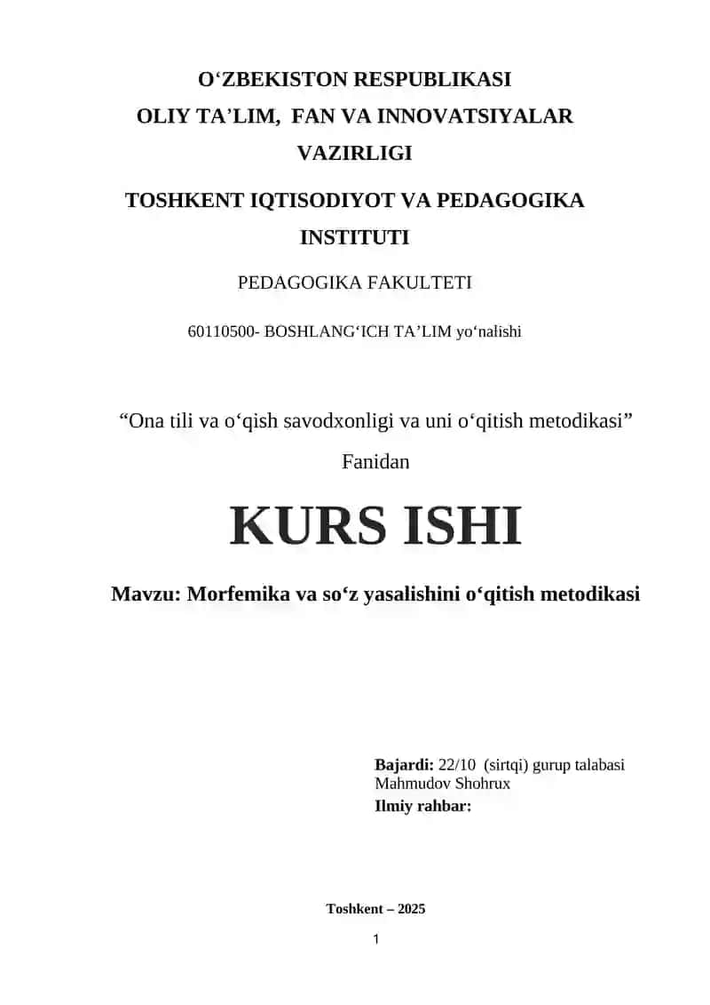 Morfemika va soʻz yasalishini oʻqitish metodikasi