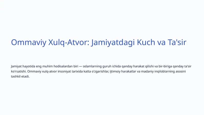 Ommaviy Xulq-Atvor 1