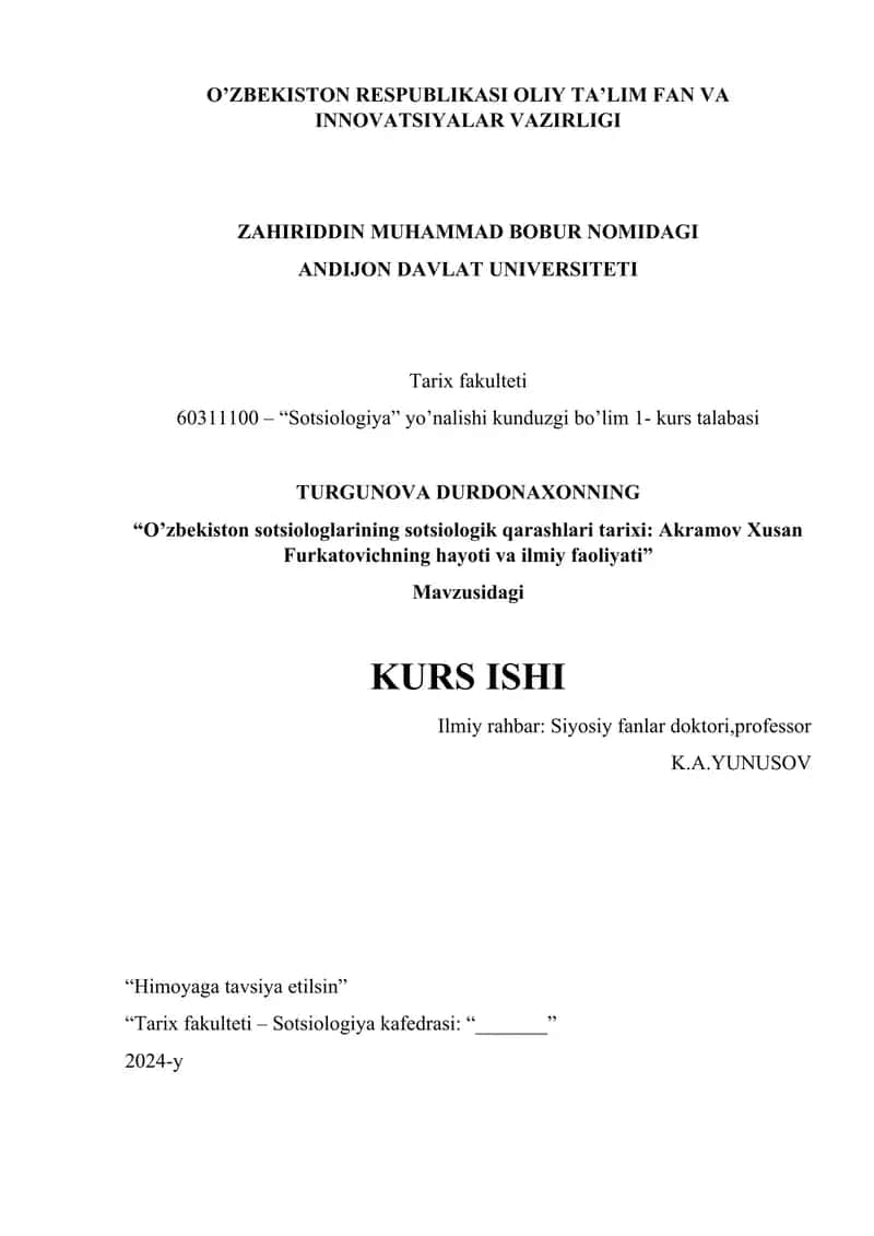 Sotsiologiya fani bo'yicha kurs ishi 1