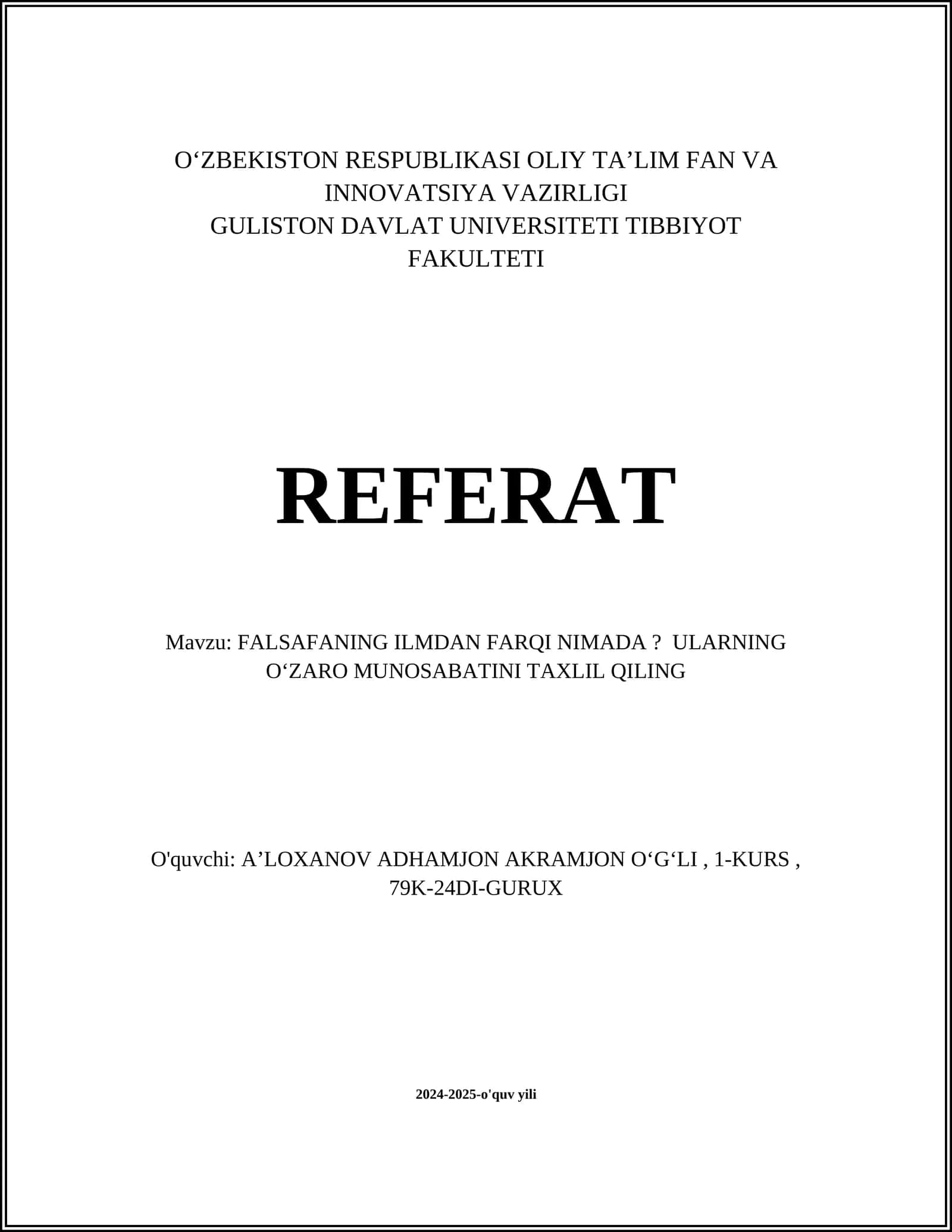 FALSAFANING ILMDAN FARQI NIMADA? ULARNING OʻZARO MUNOSABATINI TAXLIL QILING 1
