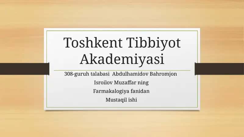 Farmakalogiya fanidan mustaqilishi 1