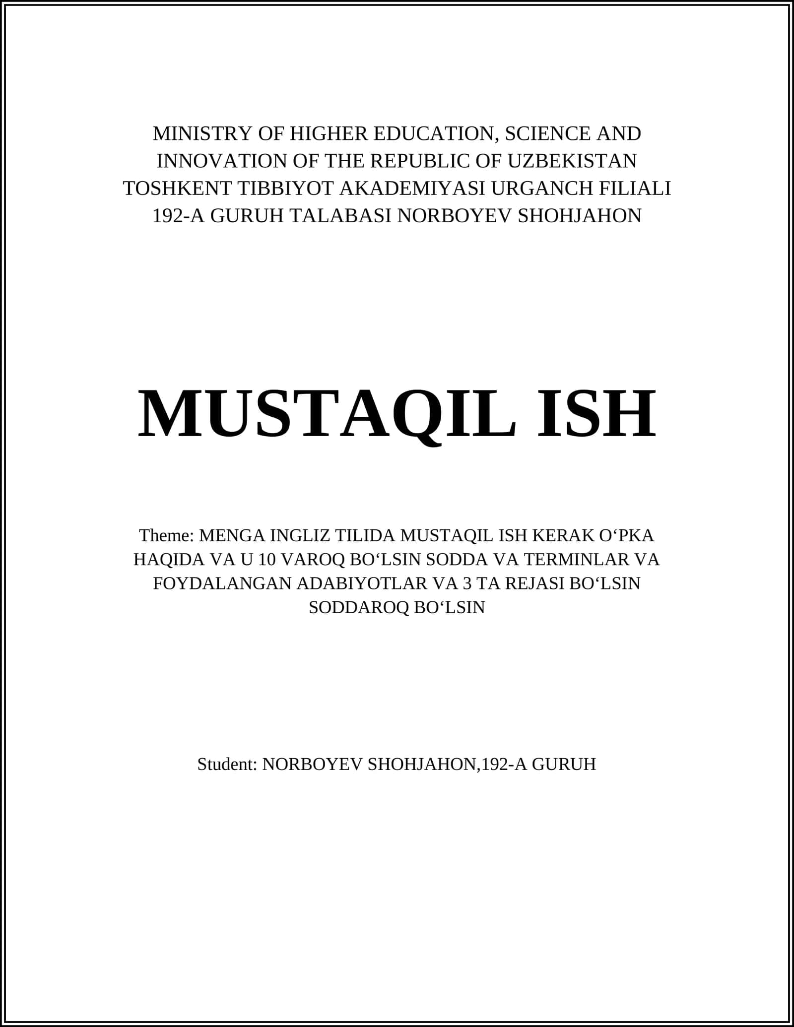 MENGA INGLIZ TILIDA MUSTAQIL ISH KERAK OʻPKA 1
