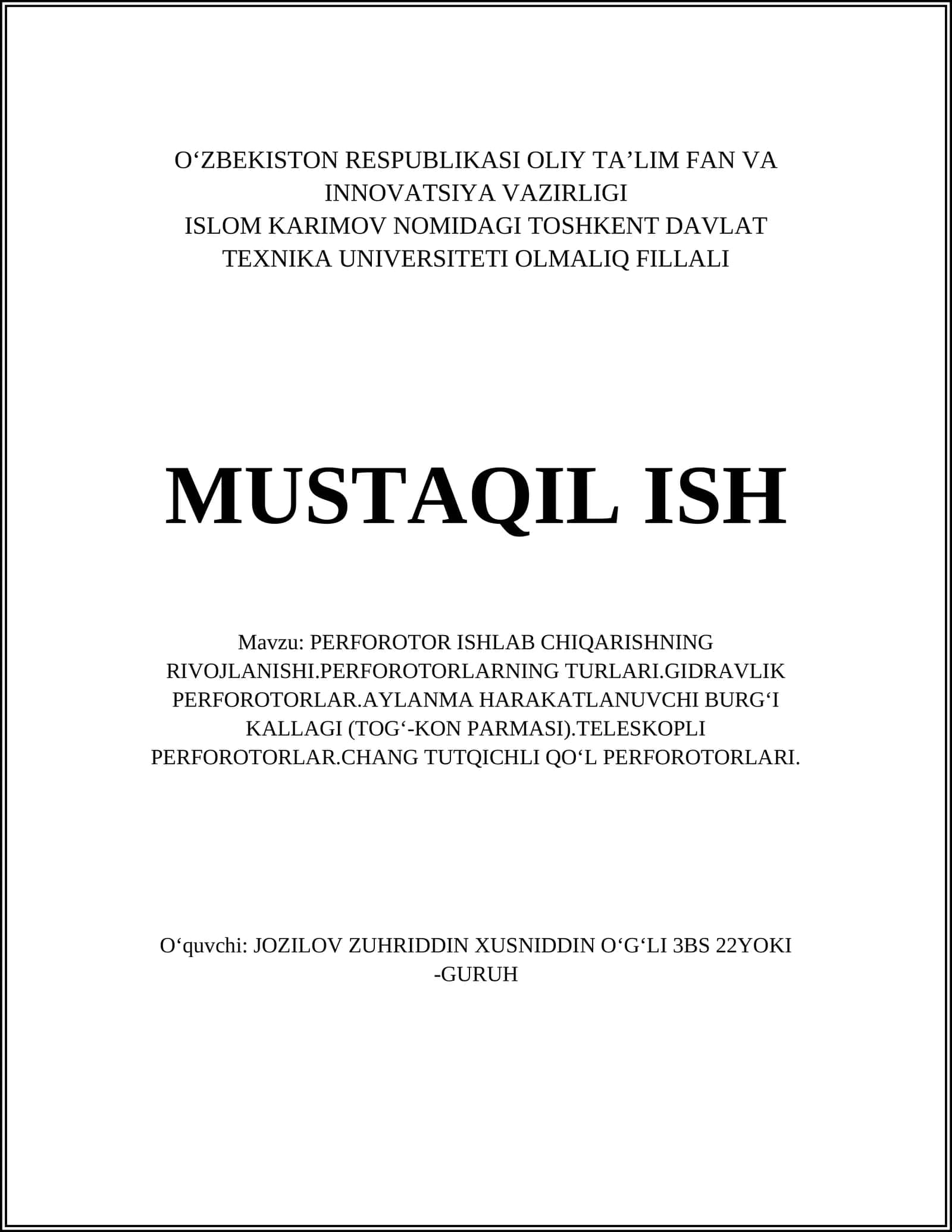 PERFOROTOR ISHLAB CHIQARISHNING RIVOJLANISHI 1