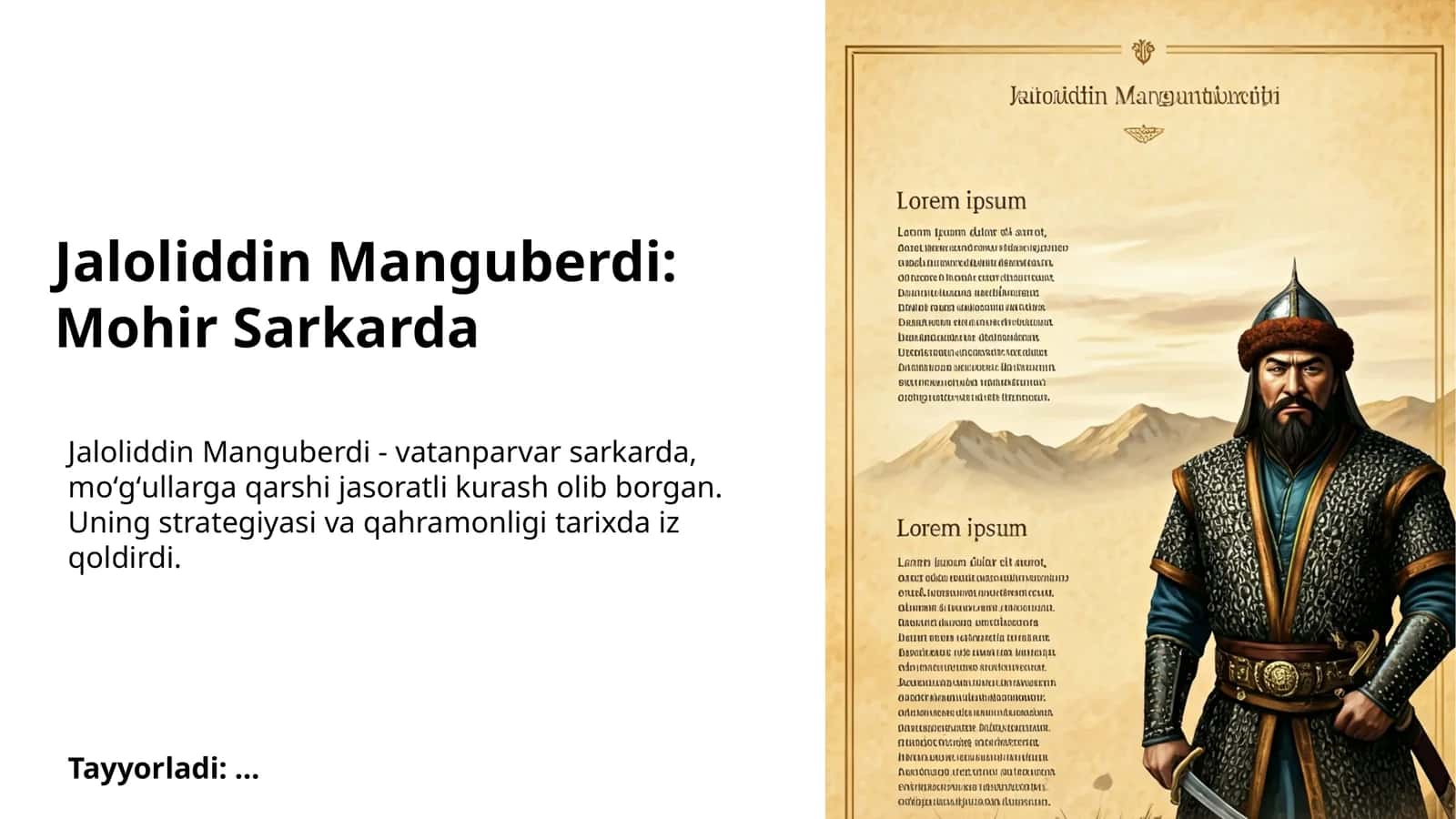Jaloliddin Manguberdi: Mohir Sarkarda 1
