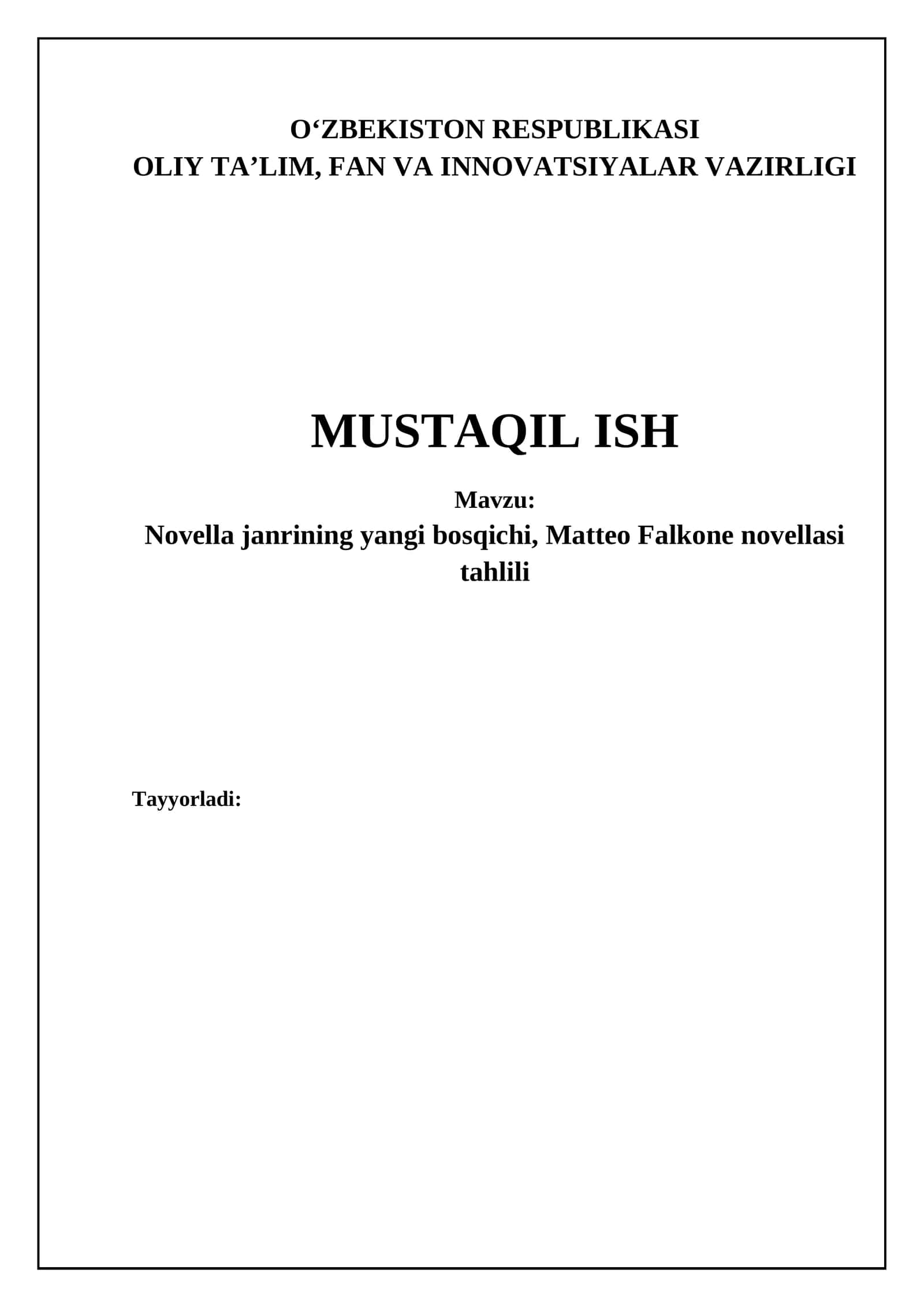 Novella janrining yangi bosqichi, Matteo Falkone novellasi tahlili 1