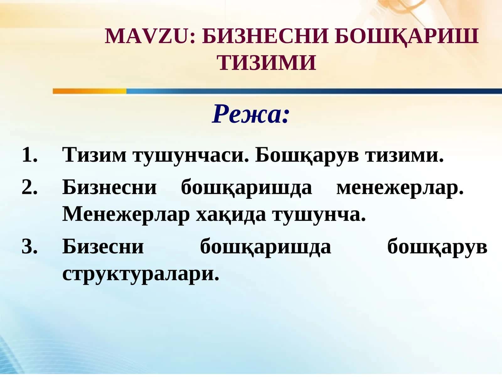 БИЗНЕСНИ БОШҚАРИШ ТИЗИМИ 1