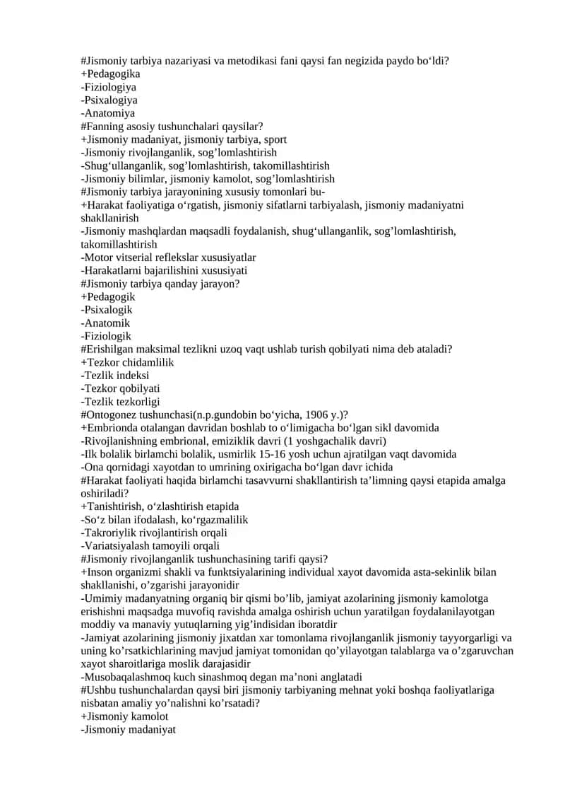 Jismoniy tarbiya nazariyasi va metodikasi fani qaysi fan negizida paydo bo‘ldi? 1