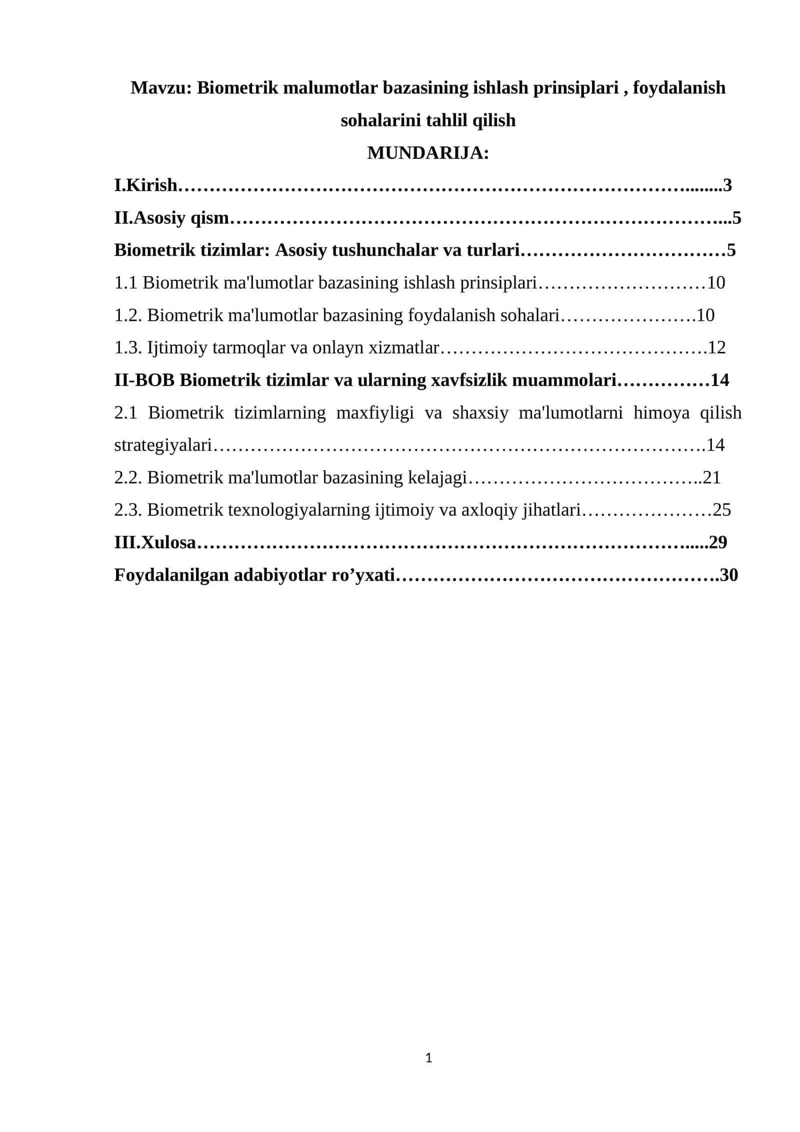 Biometrik malumotlar bazasining ishlash prinsiplari , foydalanish sohalarini tahlil qilish 1
