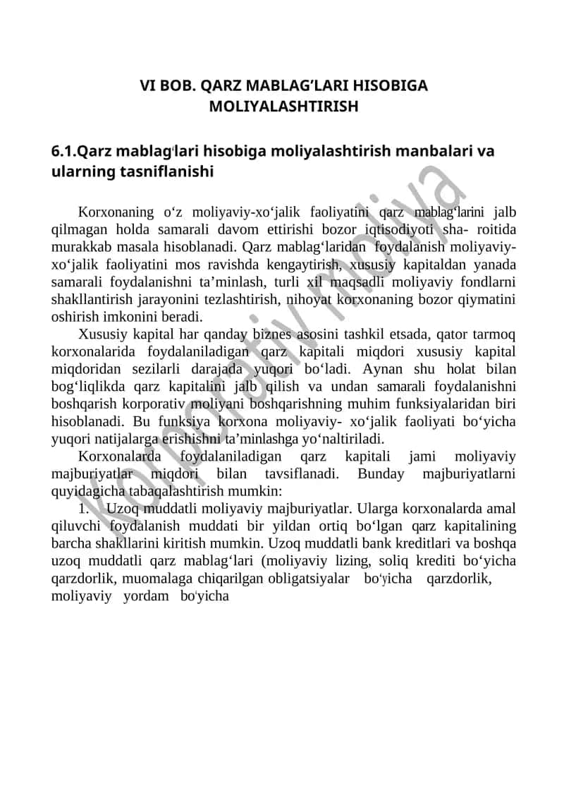 QARZ MABLAG’LARI HISOBIGA MOLIYALASHTIRISH 1