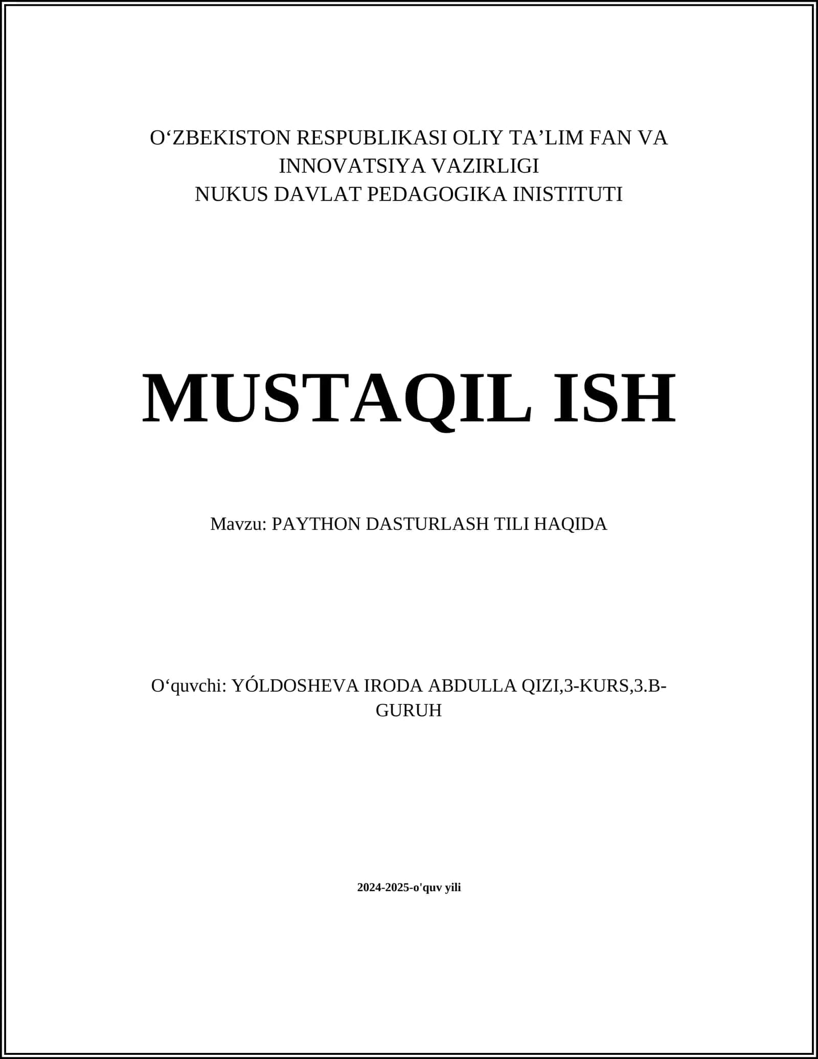 PAYTHON DASTURLASH TILI HAQIDA 1