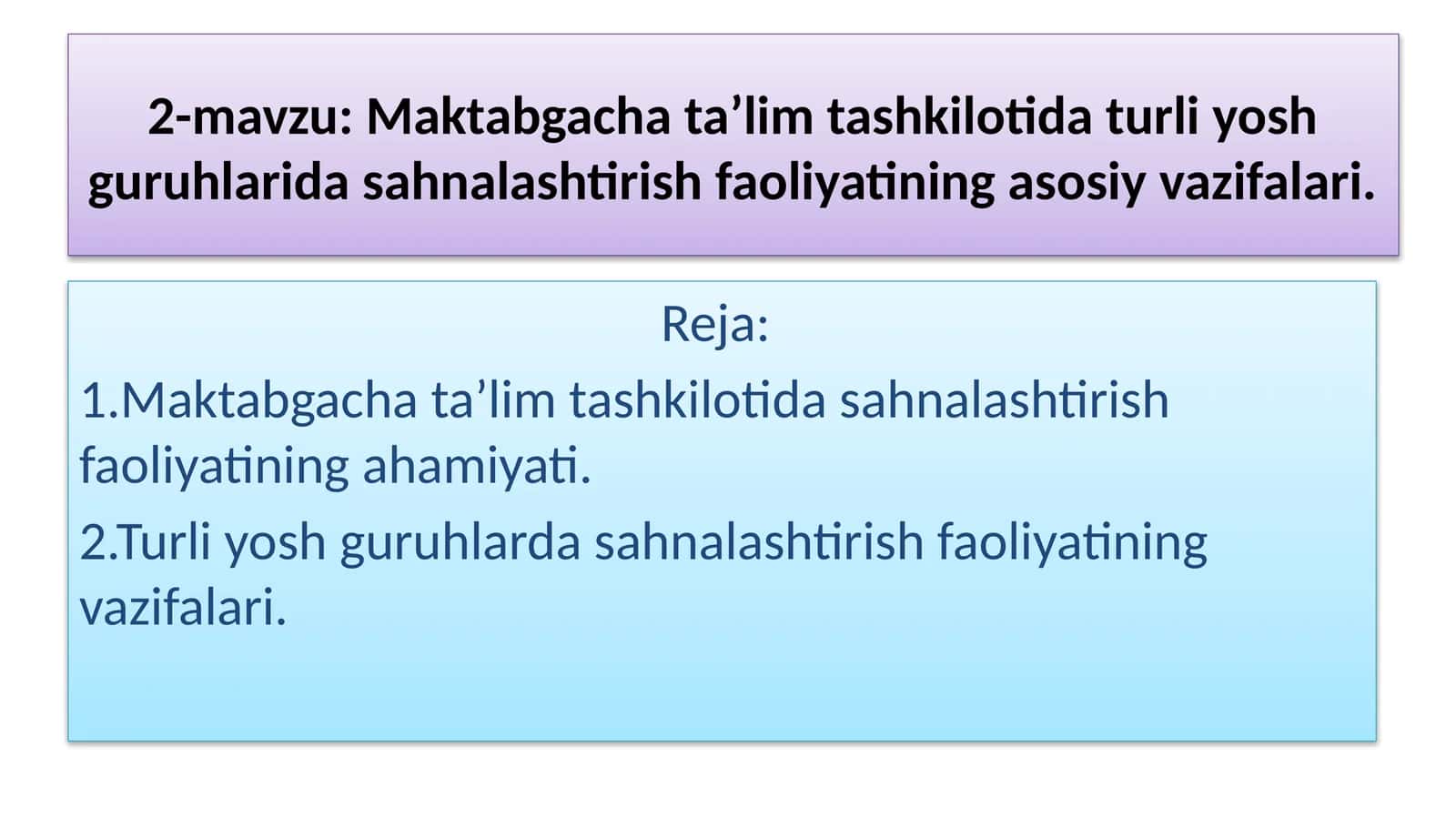 Maktabgacha ta’lim tashkilotida turli yosh guruhlarida sahnalashtirish faoliyatining asosiy vazifalari 1