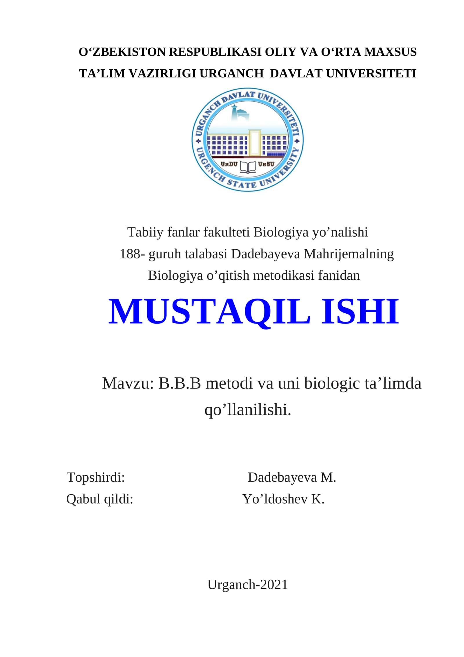 B.B.B. metodining biologiya ta'limda qo'llanilishi 1