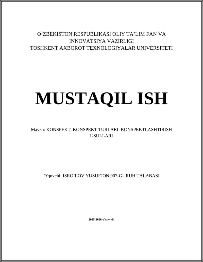 KONSPEKT. KONSPEKT TURLARI. KONSPEKTLASHTIRISH USULLARI 1