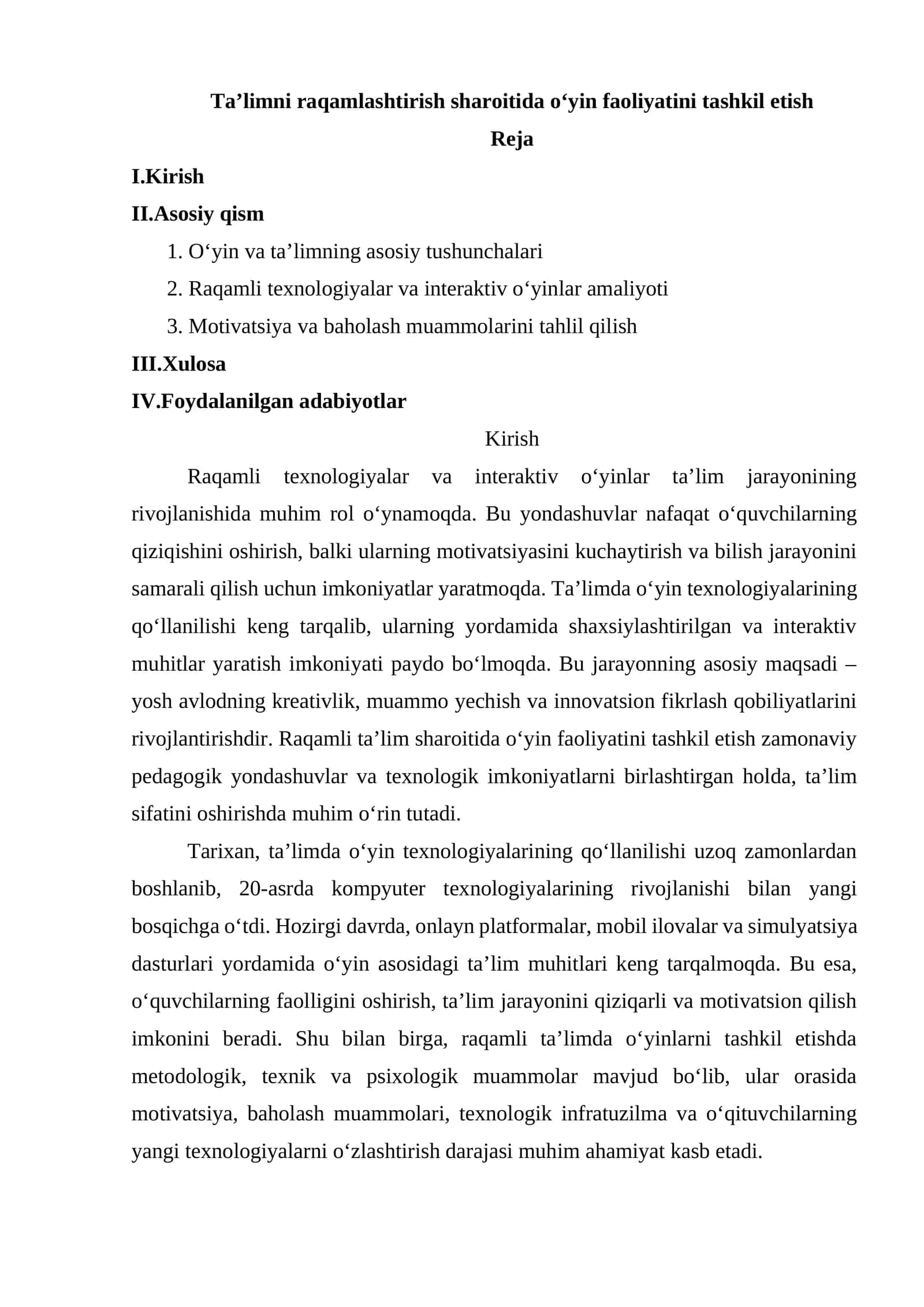 Ta’limni raqamlashtirish sharoitida o‘yin faoliyatini tashkil etish 1