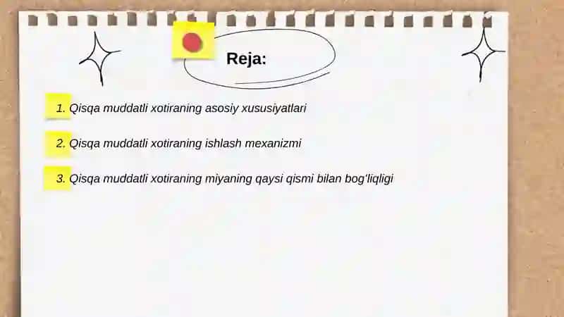 Qisqa muddatli koʻrish xotirasini oʻrganish 2