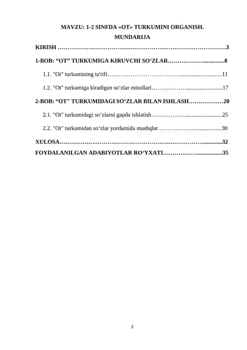 1-2 SINFDA «OT» TURKUMINI ORGANISH 2