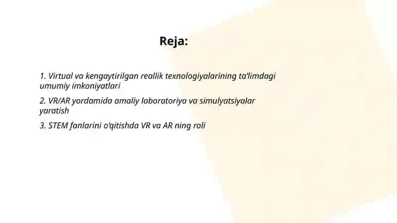 Virtual va kengaytirilgan reallik texnalogiyalarining taʼlimda qoʻllanilishi 2