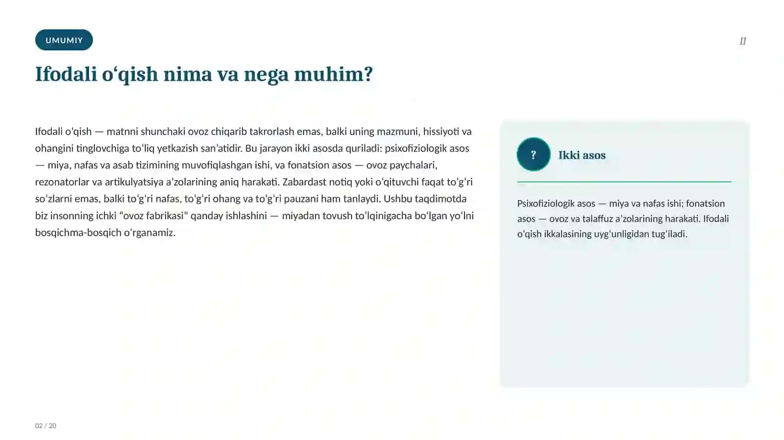 Ifodali o‘qishning psixofiziologik va fonatsion asoslari 2