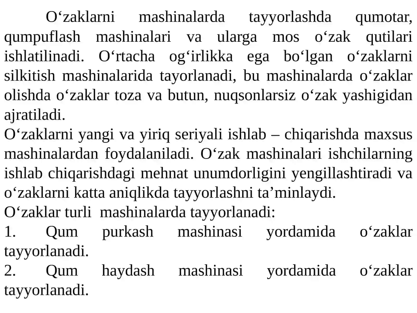 Oʻzaklarni mashinada tayyorlash 2