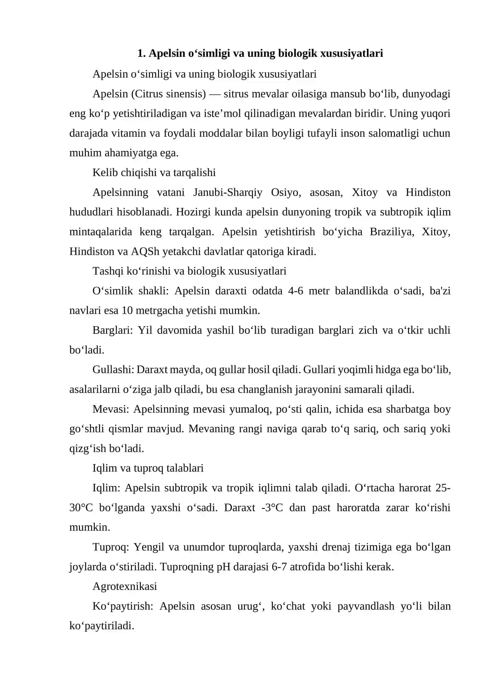 APELSIN O'SIMLIGINING XALQ XO'JALIGIDAGI AHAMIYATI 2