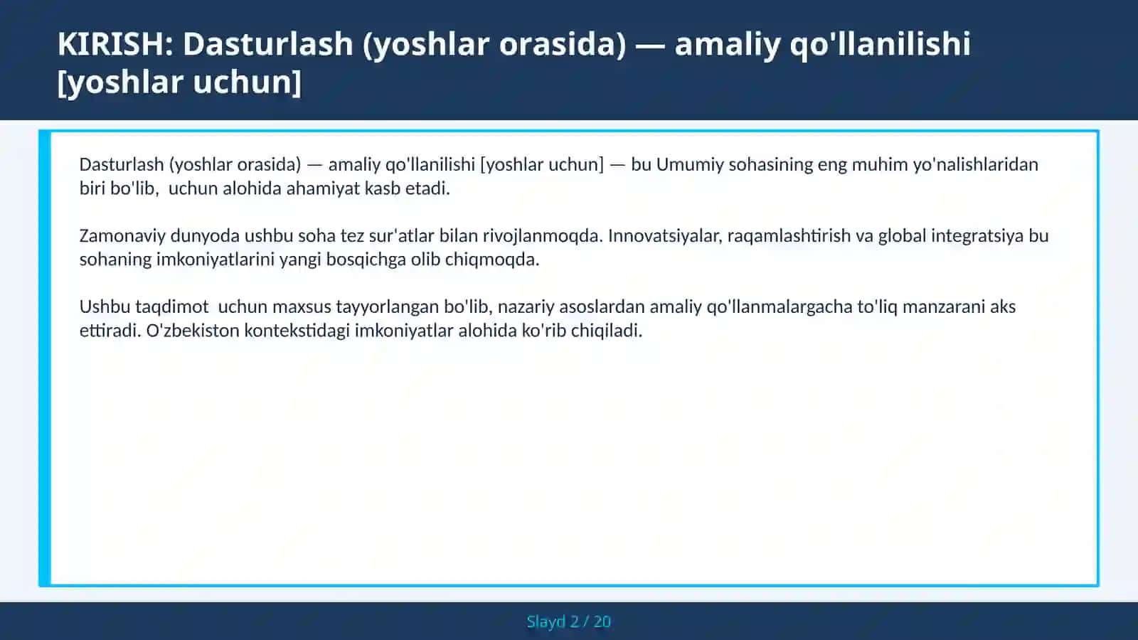 Dasturlash (yoshlar orasida) — amaliy qo'llanilishi [yoshlar uchun] 2