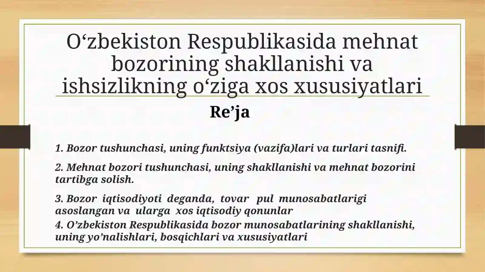 Mehnat bozori holati va ishsizlik darajasi 2
