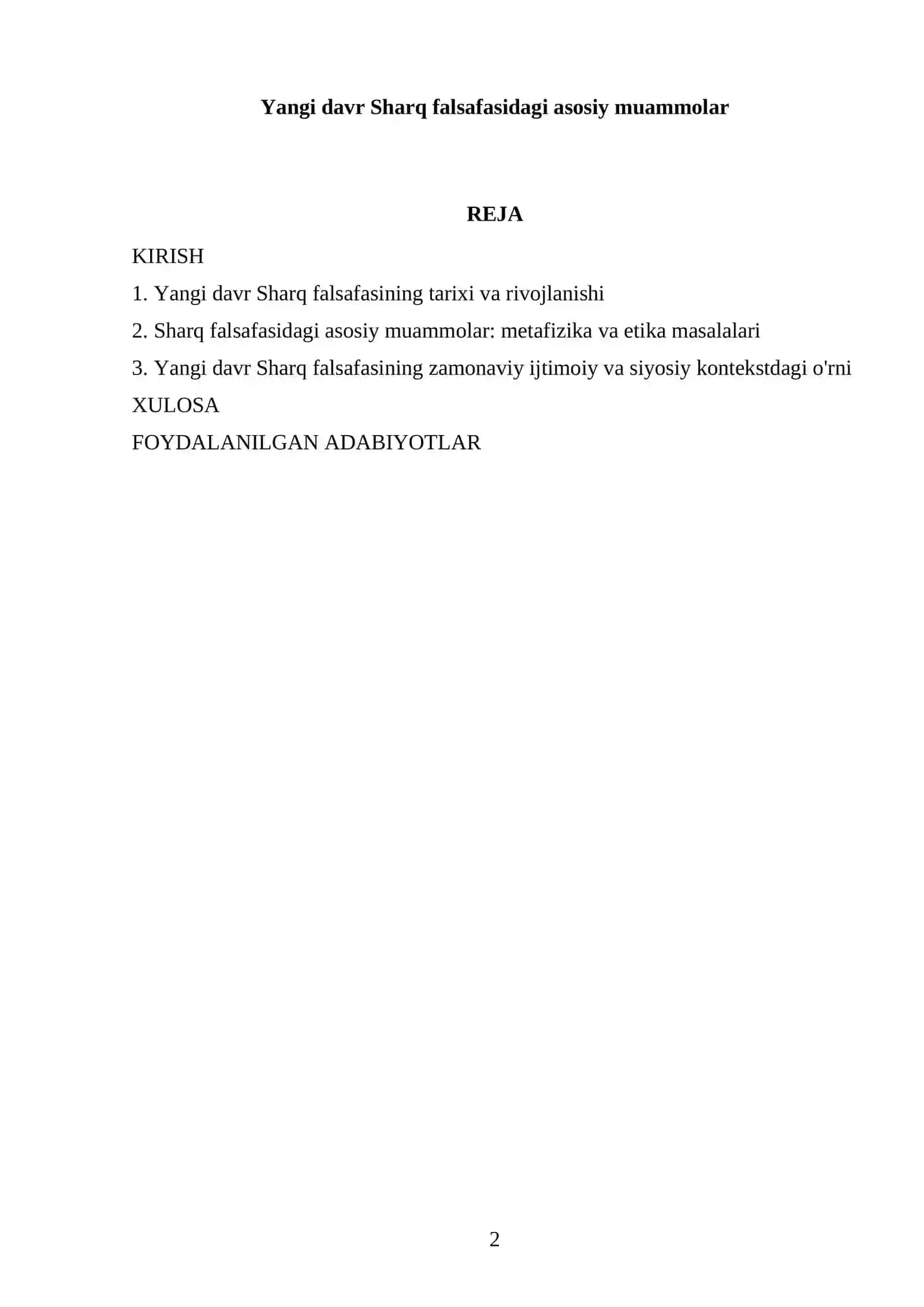 Yangi davr Sharq falsafasidagi asosiy muammolar 2