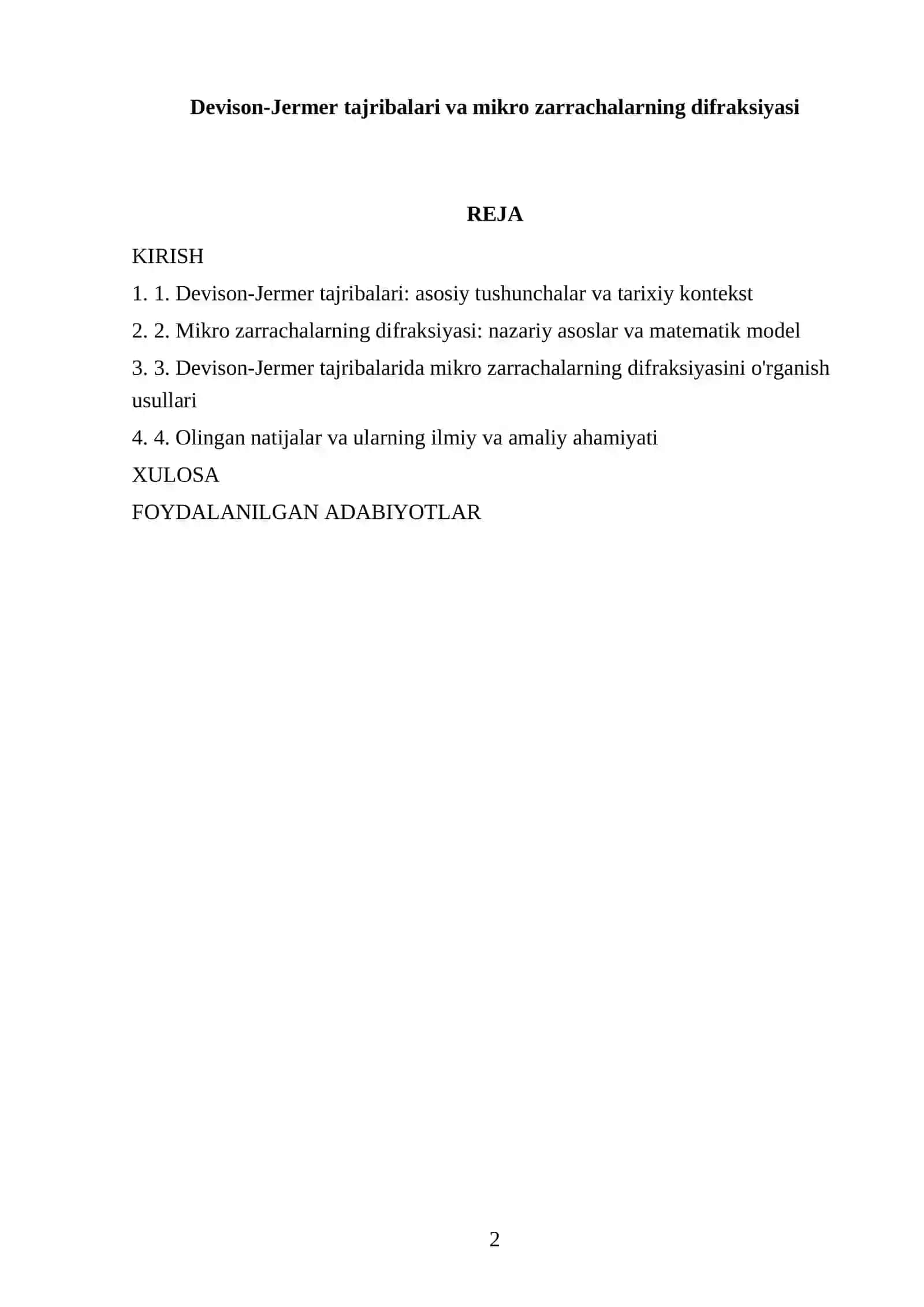 Devison-Jermer tajribalari va mikro zarrachalarning difraksiyasi 2